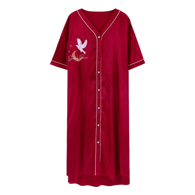 Vrouwen Satijn Nachtkleding Nuisette Sexy Rayon Robe Gown Zomer Dunne Night Jurk Dames Losse Print Nachtkleding Sleepshirt