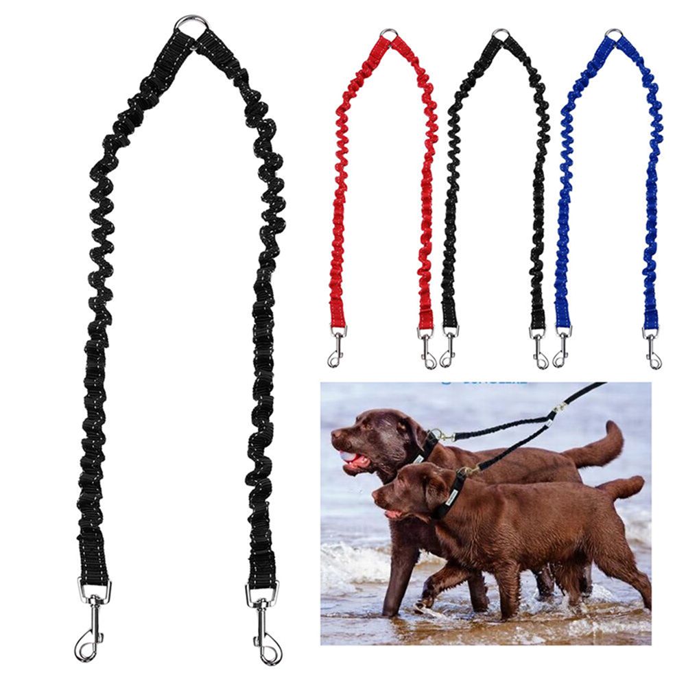 Pet Dog Coupler Leash Double Dog Walking Lead Bungee Elastic Two Dogs Leash 360° Swivel No Tangle