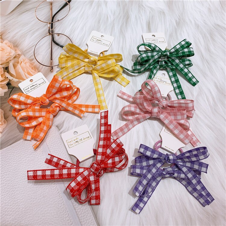 Encantador lazo de cuadros elástico cintas del pelo para bebés accesorios para el cabello niñas los niños lindos cabello desgaste chica espectáculo danza pelo herramientas