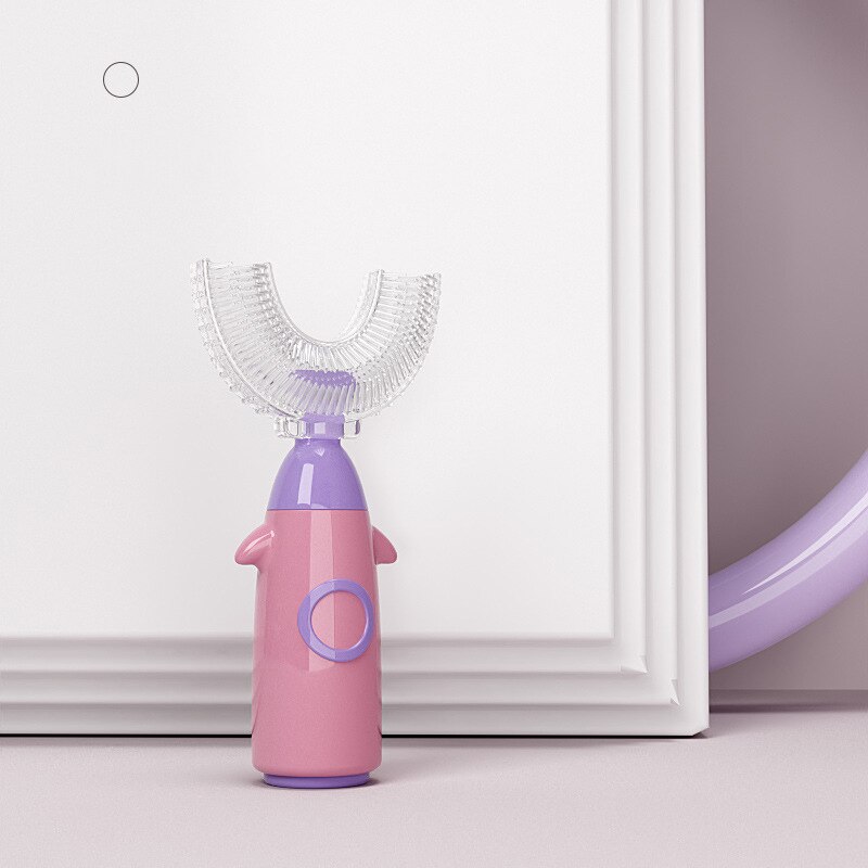 360 ° cura dei denti per la pulizia dei denti spazzola a forma di U spazzolino da denti per bambini cartone animato a forma di razzo spazzolino da denti per bambini: pink