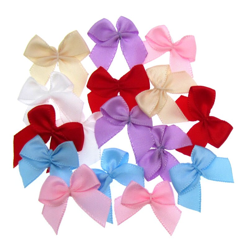 100 stks Handgemaakte Mini Satijnen Lint Bloemen Bows Lint Strik Voor Verpakking Craft Bruiloft Decoratie 3/8"