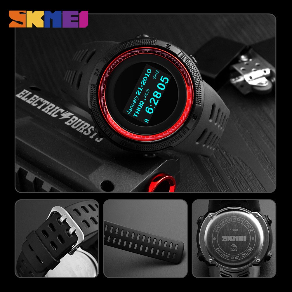 Skmei outdoor sporthorloge stappenteller calorie fitness dameshorloges kompas thermometer waterdichte digitale polshorloges 1360