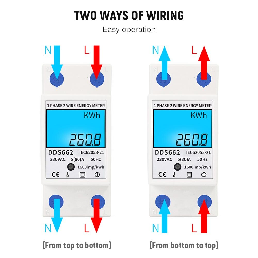 Digital Electric Energy Meter Single Phase DIN Rail Electricity Meter One Phase Two Wire Multifunction Electrical Meter