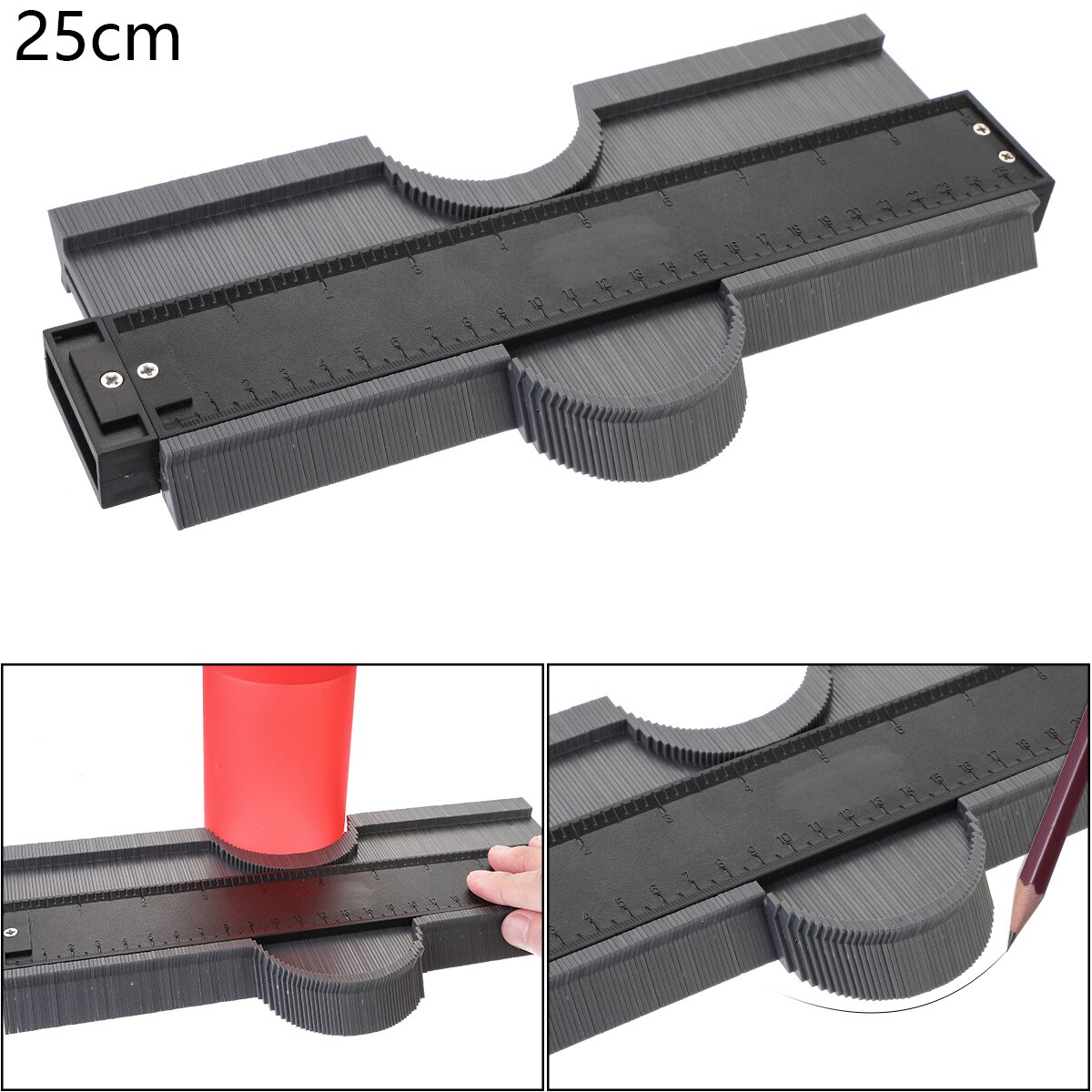 Multifunksjonelt profilinstrument flis finer flis kantdannende tre linjal linjal flis finer flis verktøy 12/14/25/50cm: 25cm grå