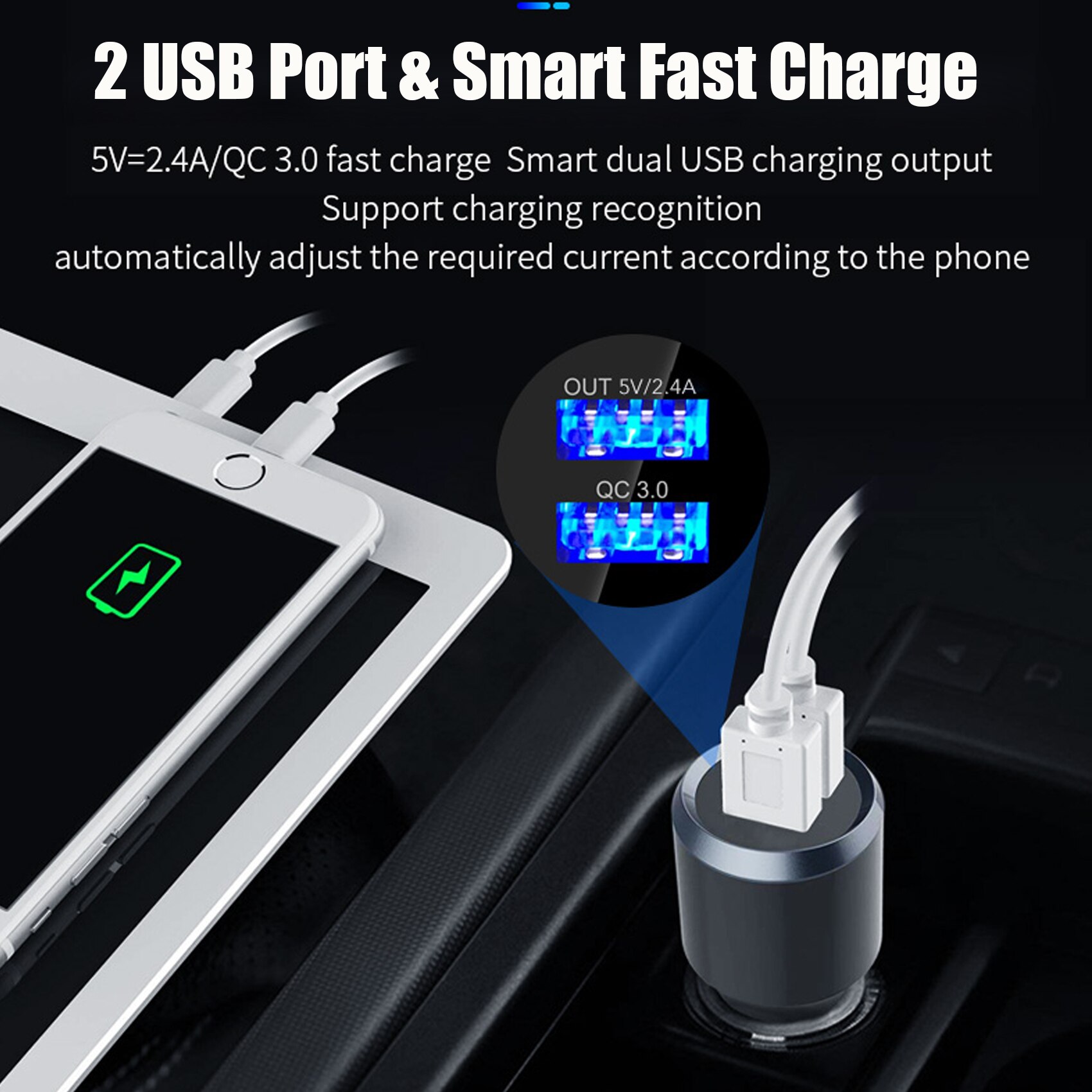 JINSERTA Bluetooth 5.0 FM transmitter MP3 player Lossless TF music Play QC3.0 fast charge External Microphone Support Siri