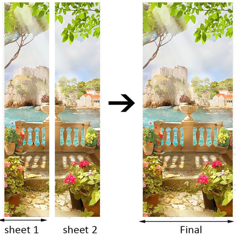 Door Sticker 3D Sea Landscape Oil Painting Mural Wallpaper PVC Self-Adhesive Waterproof Door Decoration Papel De Parede Stickers