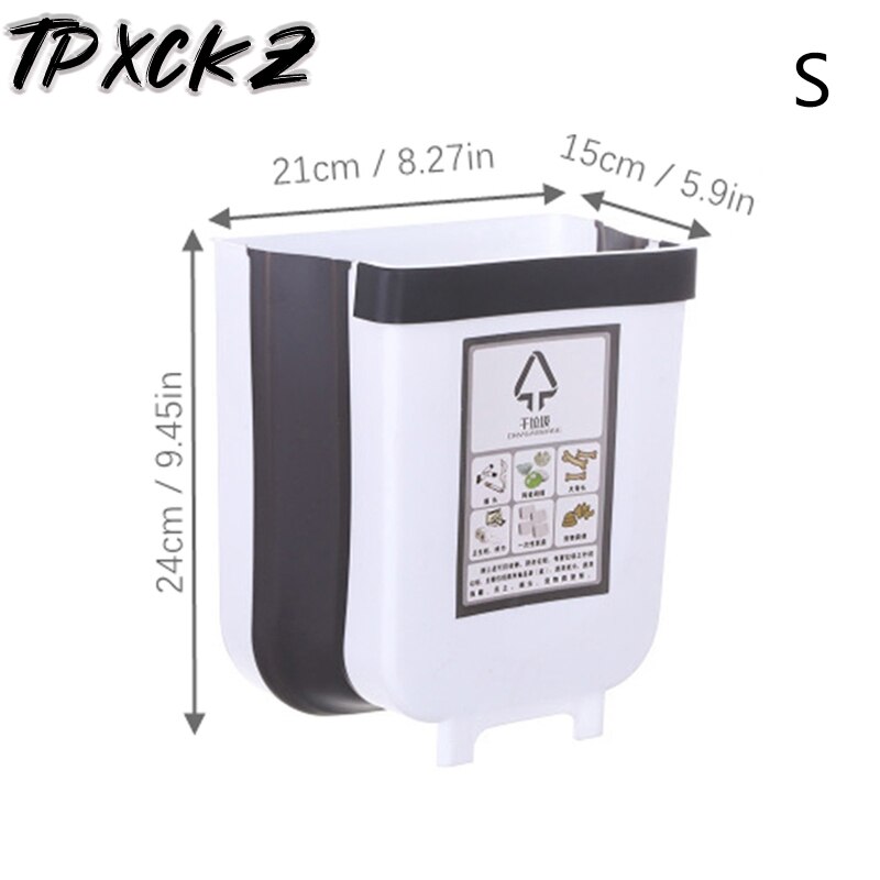 Kitchen Hanging Trash Can Wall Mounted Folding Waste Bin Bathroom Cabinet Door Hanging Bin Portable Car Trash Can: White S