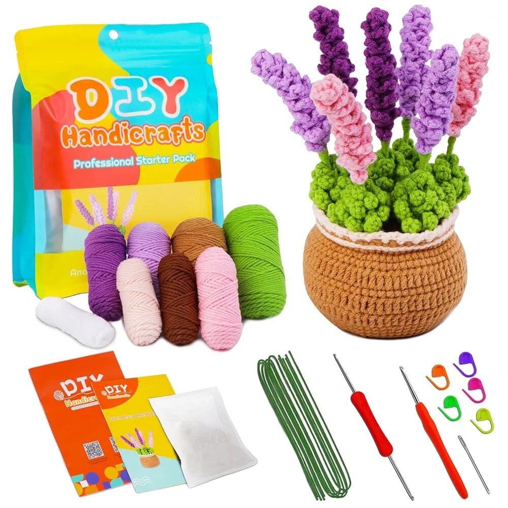 BUDDUR-Kit de tejer de ganchillo con hilo de algodón e instrucciones para tejido de tela, paquete de materiales no acabados DIY: Azul marino