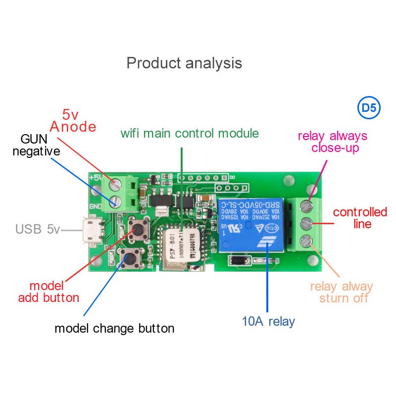 Smart WiFi Remote Control DIY Universal Module DC5V Self-Locking Wifi Switch Timer for Smart Home