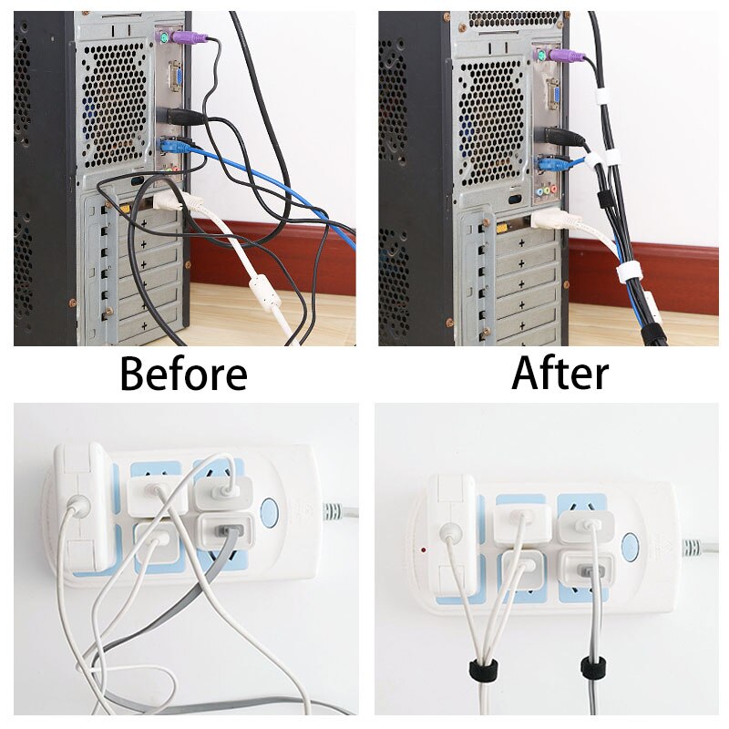 1M/2M/3M Tearable Velcros Self Adhesive Nylon Fastener Tape Reusable Sticker Strap Tie Data Cable Storage Desktop Wire Holder