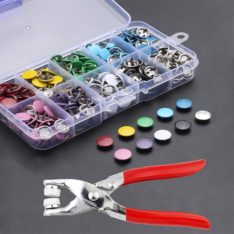 50/100 Metal Prong Snap Button Hollow Press Prong Fastener Studs with Pliers Tool Set Kits for Clothes Garment Sewing Bags Shoes