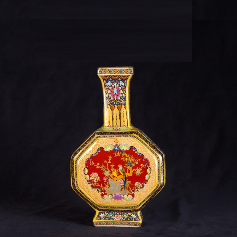 Yongzheng enamel vase with gold flower vase Jingdezhen antique ceramic vase vase