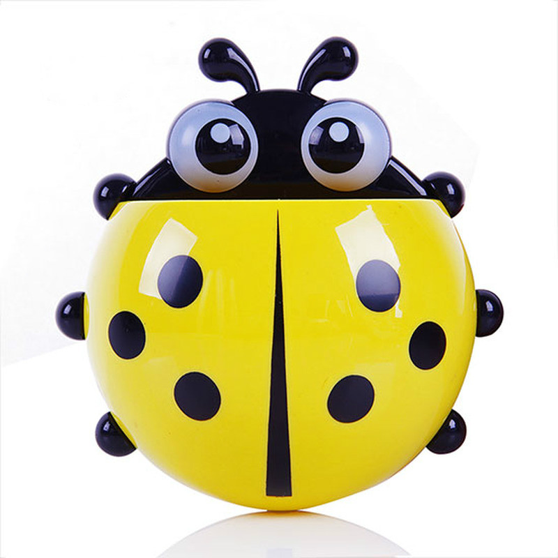 1Pcs Cute Ladybird Beetle Toothbrush Toothpaste Shelves Pencil/Pen Storage Holders &amp; Racks Children Brush Teeth Bathroom Supply: YELLOW
