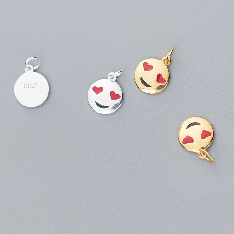MEETSOFT Cute 925 Sterling Silver Round Face Silme Charms of DIY Handmade Jewelry Necklace Deocration Bracelet Accessory