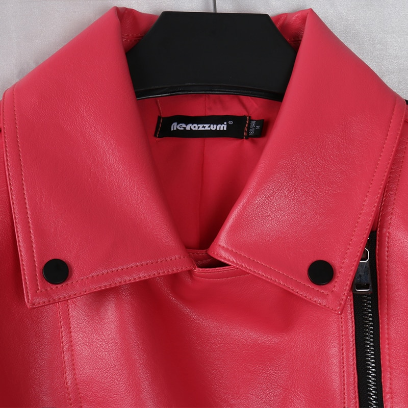 Nerazzurri gul pink kort bikerjakke i læder kvinder forår efterår plus størrelse imiteret læderjakker til kvinder 4xl 5xl 6xl 7xl