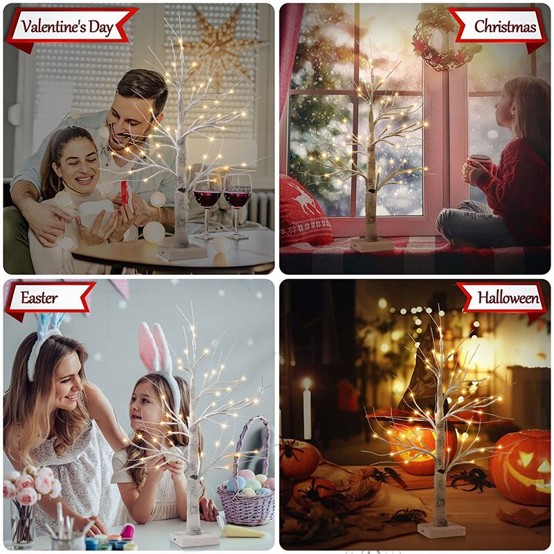 Easter Decor 2FT Easter Egg Floral Birch Tree Lights with Timer Centerpiece Decoration Tabletop for Easter Home Wedding