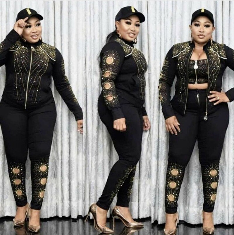 3 Piece Set Africa Clothes African Dashiki Dashiki Suit Top And Trousers Super Elastic Party Plus Size For Lady