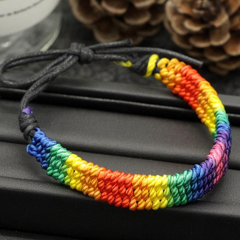 Dicke Brasilianischen Nepal Regenbogen Lesben LGBT Stolz Homosexuell Stolz gewebte Geflochtene Seil Schnur Strang Freundschaft Armbinde: L4045