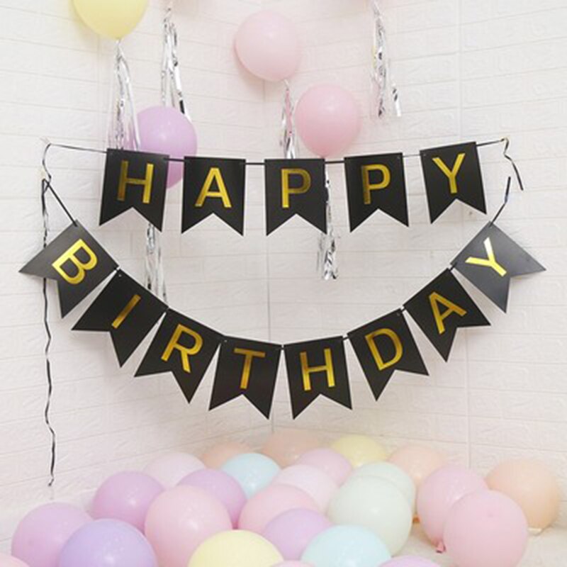 Rosa feliz aniversário papel banner primeiro aniversário decorações da festa de aniversário crianças 1st bebê menina adulto azul branco preto guirlanda suprimentos: W0001-32
