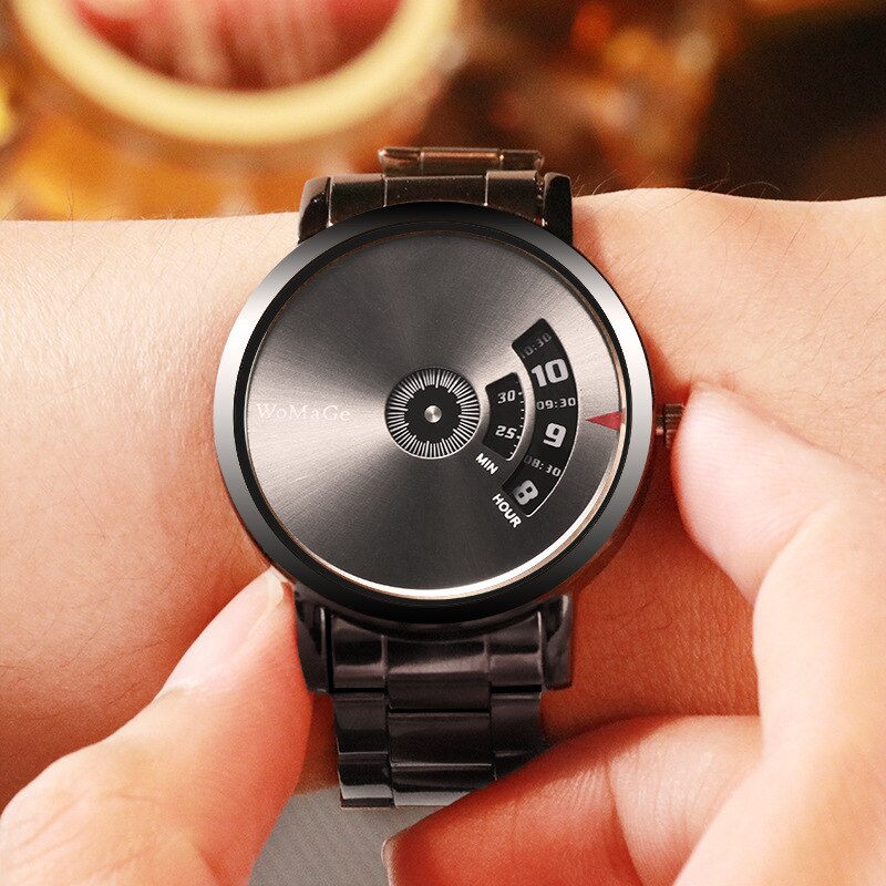 Womage Stijl Mannen Stalen Riem Mode Quartz Horloge Legering Horloge Wens: Black