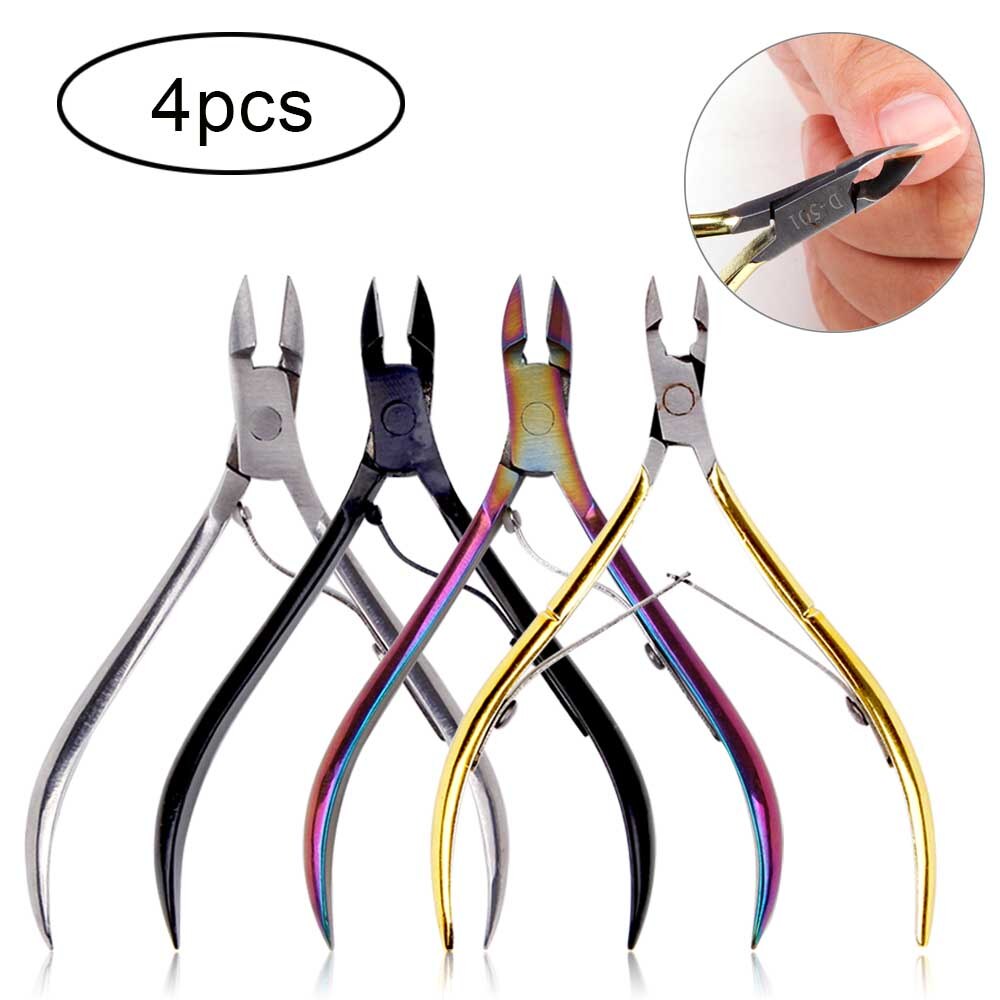 Nail Art 4/8/12pcs Nail Cuticle Nipper Clipper Manicure Pedicure Stainless Steel Toenail Ingrown Edge Cutter Dead Skin Remover: 4pcs Mix Color