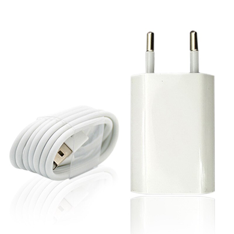 Adaptador de enchufe de 5V 1A para teléfono, Cable USB de carga rápida para iPhone 6S 6 7 8 5 SE X XR XS 11 12 Pro Max iPad mini 2 3 Air: EU Charger and Cable