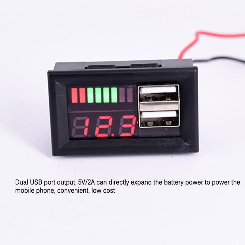 Mini Voltage Meter Battery Tester Panel LED Digital Display Voltmeter for DC 12V Cars Motorcycles Vehicles Dual USB 5V2A Output