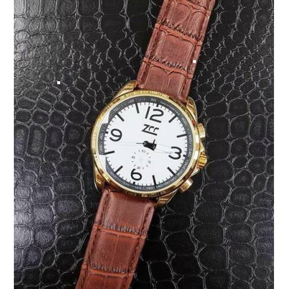 OROLOGIO POLSO ZCC Z001 UOMO ORO AUTOMATICO dati CINTURINO PELLE MARRONE BIANCO