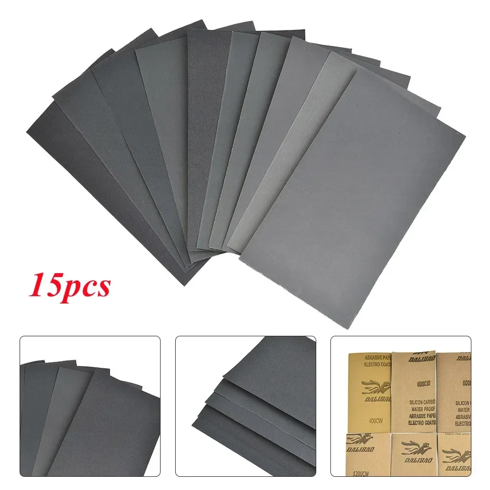 15 stk. bilpolering sandpapir 400- 600 3000- 800 1000 1200- 1500 200 0- 2500 korn metal glas- keramik træ polering- sandpapir