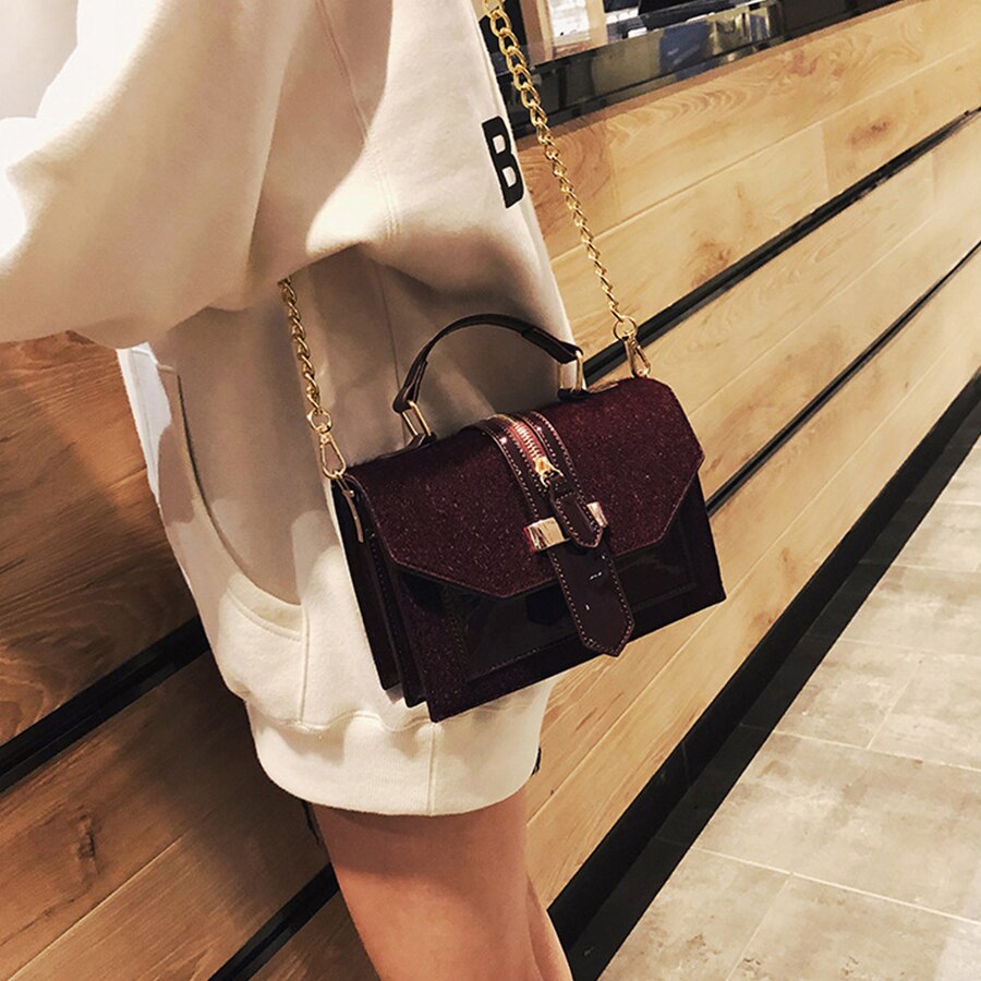 Leopard Crossbody Bags For Women With Zipper Decoration Ladies Chain Handbags And Purses Patent Leather Small Shoulder Bag