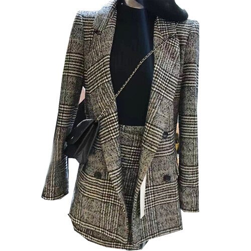 Blazere kvinder hak plaid enkel matchende retrolommer fritid slank blazer dame koreansk stil chic dametøj: Xl