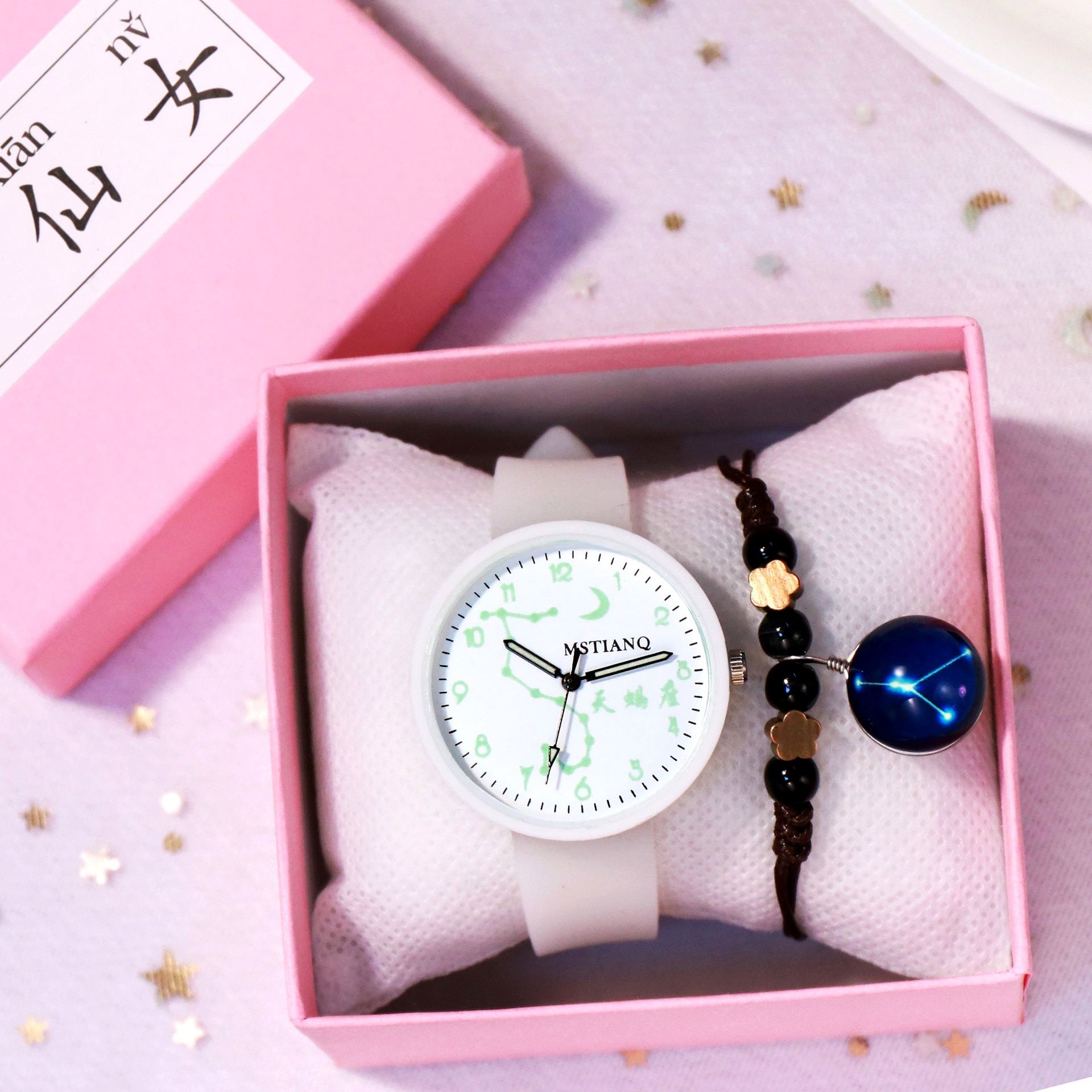 12 sterrenbeelden lichtgevende dameshorloges 1 set armband polshorloges siliconen band quartz horloges relogio feminino