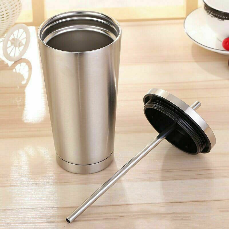 500ml rustfritt stål kopp bærbar reisetumbler kaffekrus med sugerør