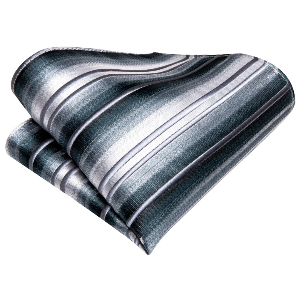 Hi-Tie Silk Wedding Tie For Men Black White Striped Handky Cufflink Necktie For Men Business Party Dropshiping