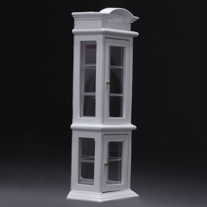 1:12 Mini Doll House White Transparent Window Cupboard Display Cabinet