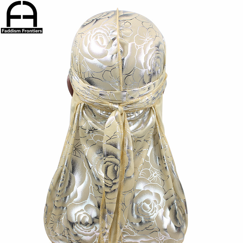 Turbante con estampado personalizado para hombre, Bandanas con estampado de rosas, correas largas de seda, accesorios para el cabello