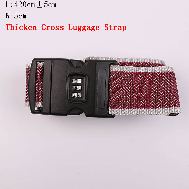 Adjustable 420CM Luggage Strap Travel Accessories Cross Belt Packing Suitcase Nylon 3 Digits Password Lock Buckle Strap Belt Tag: Red Gray