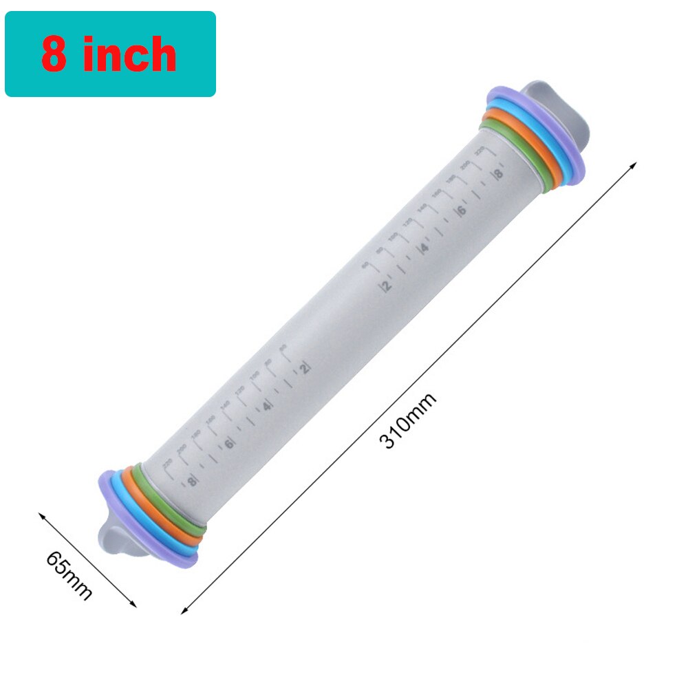 Non-stick Rolling Pin Silicone Fondant Embossing Roller Thickness Adjustable Rolling Pins Cake Dough Roller Pastry Baking Tool: 8 inch