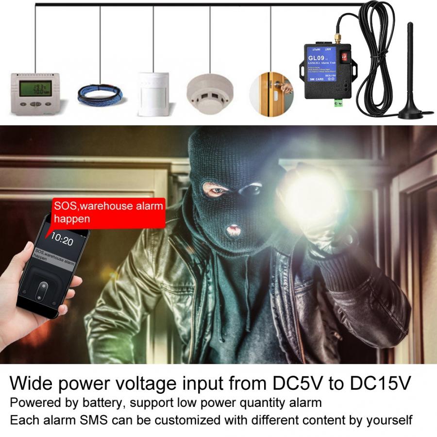 Gsm larm/gsm  gl09 8 kanals batteridriven appkontroll gsm larmsystem sms varning säkerhetssystem