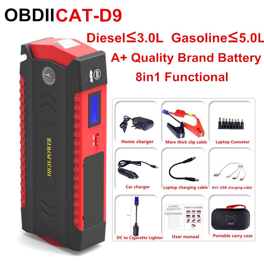 OBDIICAT-D9 Car Jump Starter Power Bank 12V 600A Auto Jump Starter Emergency Power Car Charger for Petrol and Diesel Cars