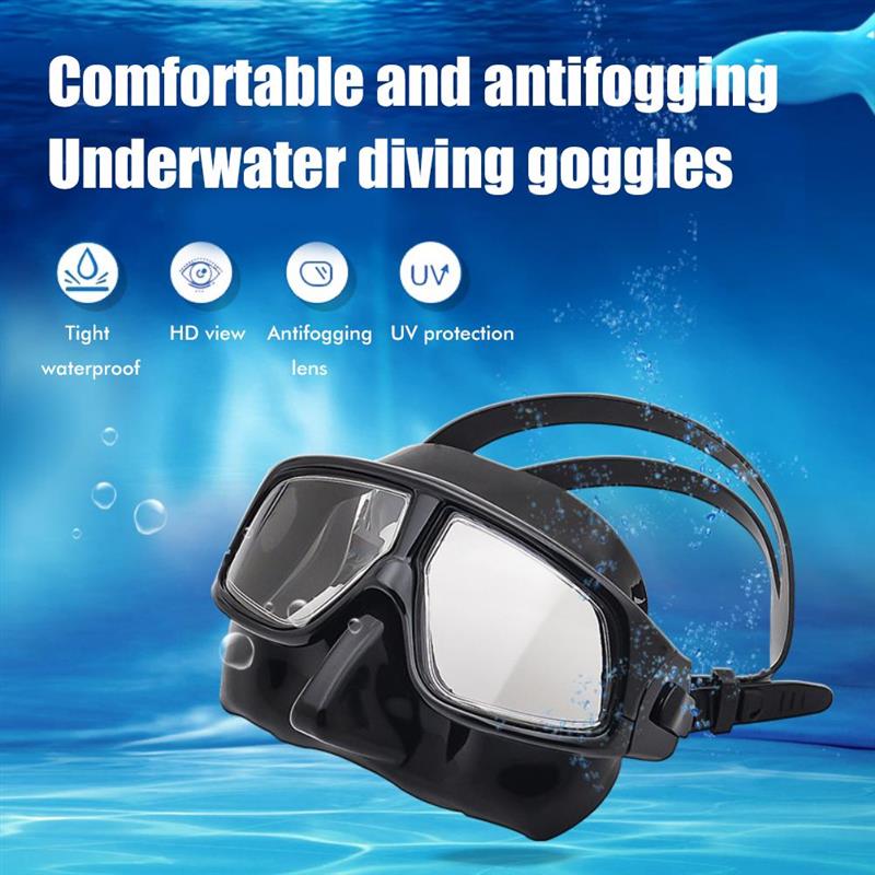 Silicone Gear Scuba Diving Mask Equipment Snorkel Adults Anti-Fog UV Waterproof Swim/Dive Glasses Men Women Goggles: black