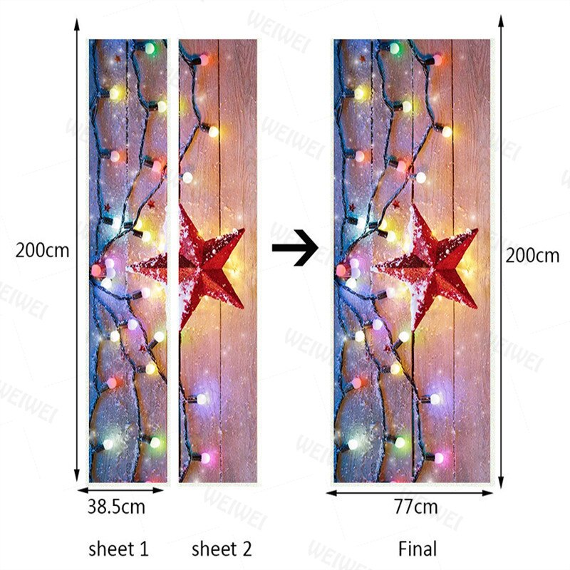 Christmas Light Red Five-Pointed Star Wallpaper Pvc Self-Adhesive Waterproof Mural Picture 3D Restaurant Door Stickers Christmas