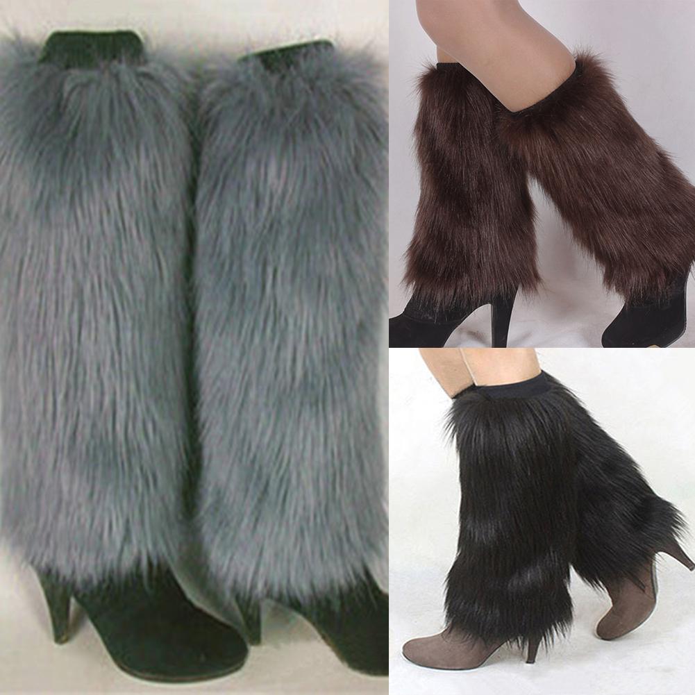 Winter Women Boot Covers Furry Solid Color Faux Fur Soft Leg Warmers