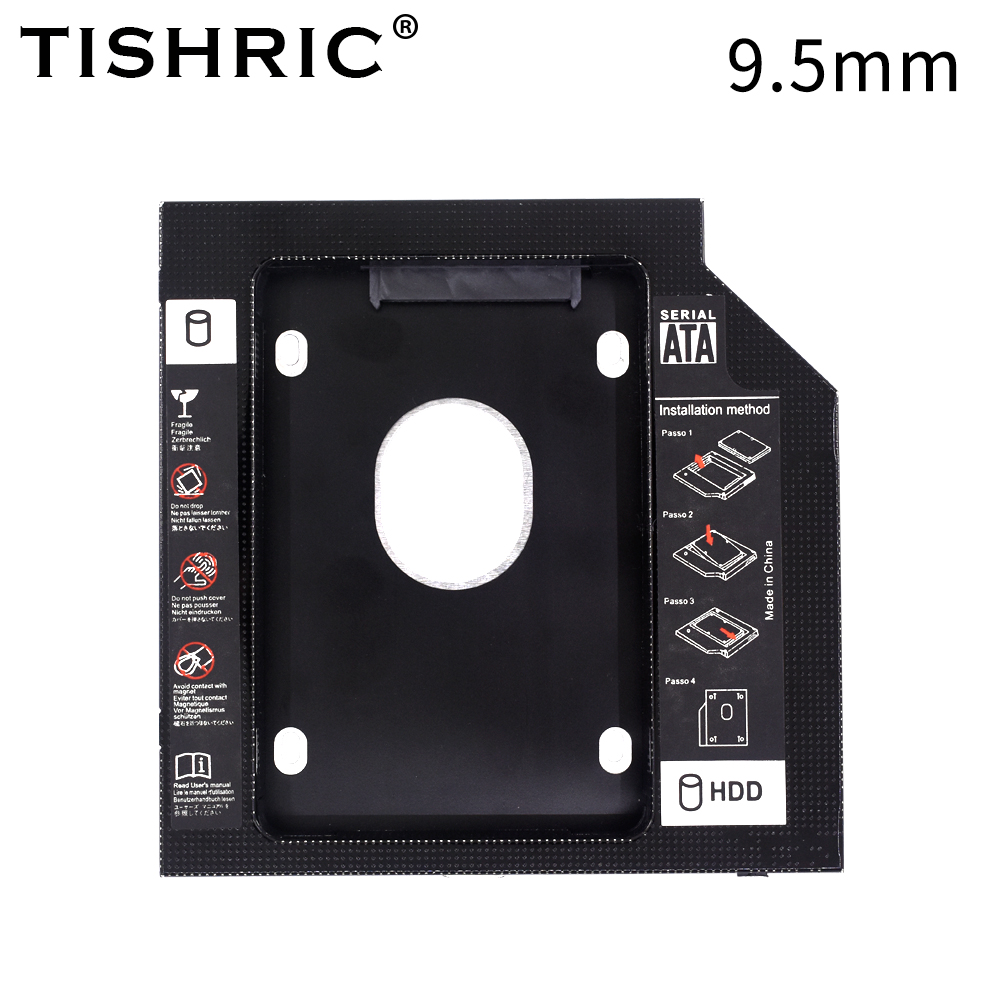 Tishric Hdd Caddy 9.5Mm/12.7Mm Voor 2.5 "Ssd Hdd Case Optibay Universele Aluminium Sata 3.0 Harde schijf Behuizing Adapter Voor Laptop: Black 9.5mm