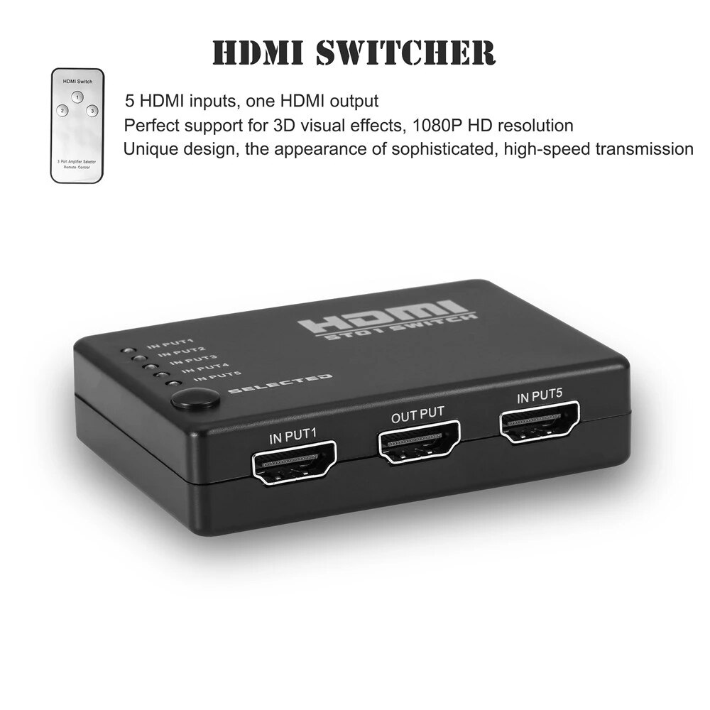 5 In 1 Out Video Hdmi-Compatibel Switch Selector Met CR2025 Batterij Switcher Splitter Hub &amp; Ir Remote 1080P Voor Hdtv PS3 Dvd