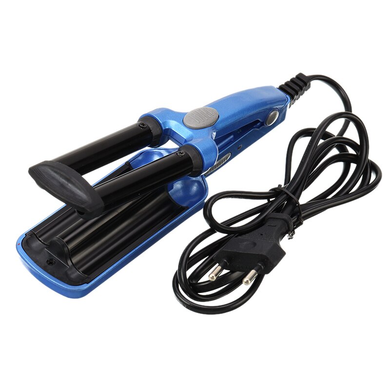 Wave Hair Styler 3 Barrels Big Wave Curling Iron Hair Curlers Crimping Iron Fluffy Waver Salon Hair Styling Tools: Silver blue EU