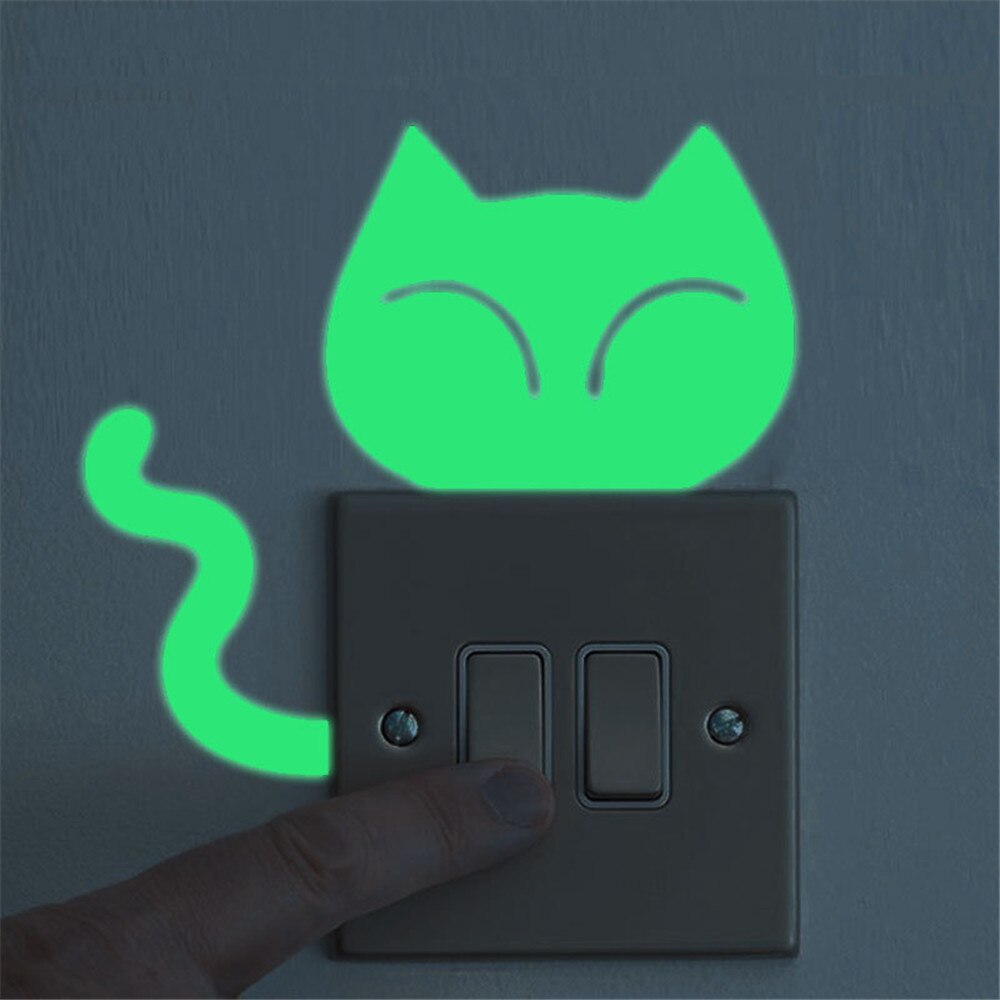 4 stk sød killing kat lysende natlysende glødekontakt wallsticker boligindretning vokse i mørket switch stickers cfws: D
