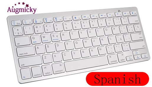 Russian French Spanish Wireless Bluetooth 3.0 keyboard for Iphone Android Tablet PC MINI keyboard for iPad Series iOS System: Silver Spanish