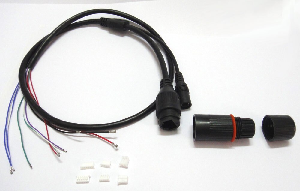 2x cctv ip nettverkskamera pcb modul weatherpoof video strømkabel , 60cm lang ,rj45 hunn &amp; dc hannkoblinger med terminaler