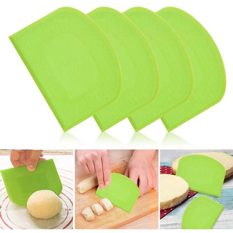Plastic Dough Scraper Flexible Bowl Scraper Green 8 Piece - Multi-Function Dough Scraper-Tool for Baking Cakes